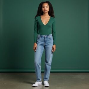 💜 Klassy Network Emerald Green Ribbed Bramisuit with Deep V | Size L